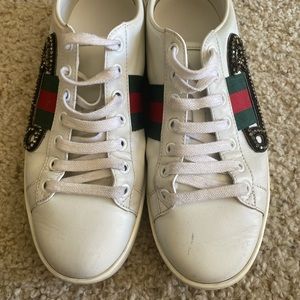 Authentic Gucci New Ace with Crystal Safety Pin detail